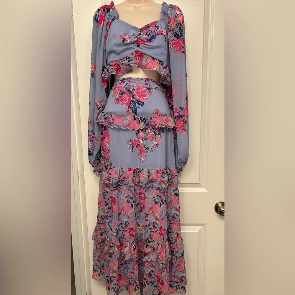 House of Harlow 1960 Floral Boho Set – Top (M) + Skirt (M)
